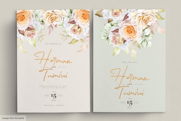 Conjunto de tarjetas de boda florales románticas dibujadas a mano