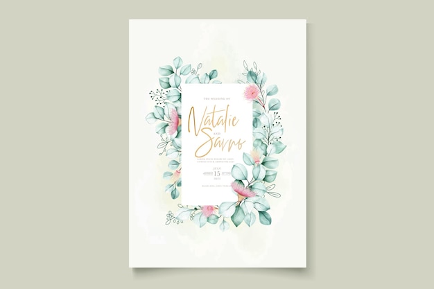 conjunto de tarjetas de boda de flores de eucalipto dibujado a mano