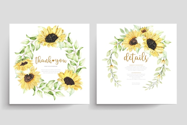 Vector gratuito conjunto de tarjetas de boda de girasol acuarela dibujada a mano