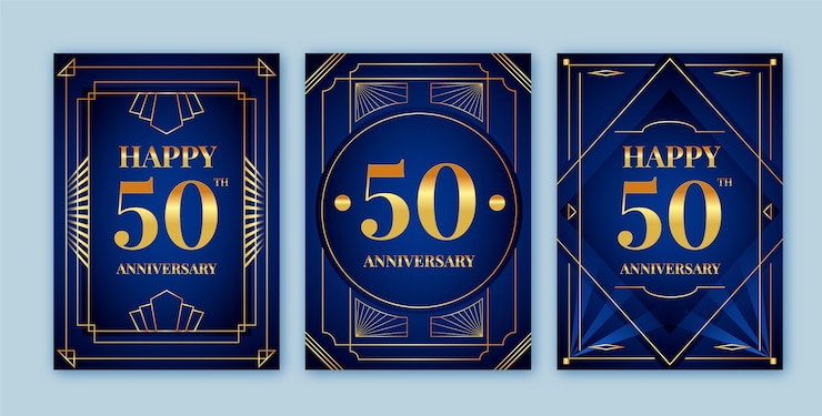 Vector gratuito conjunto de tarjetas de cumpleaños 50 degradado