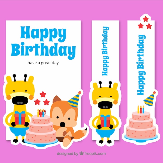 Vector gratuito conjunto de tarjetas de cumpleaños dibujadas a mano