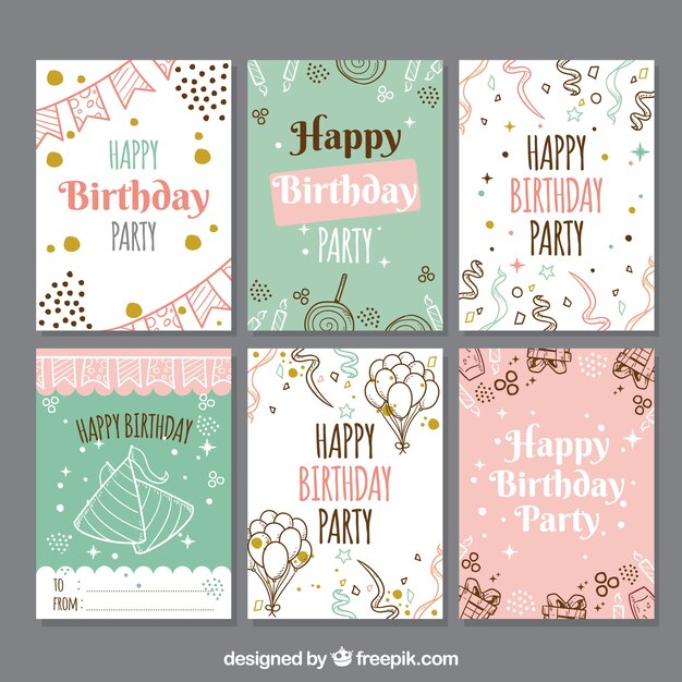 Conjunto de tarjetas de cumpleaños en estilo hecho a mano