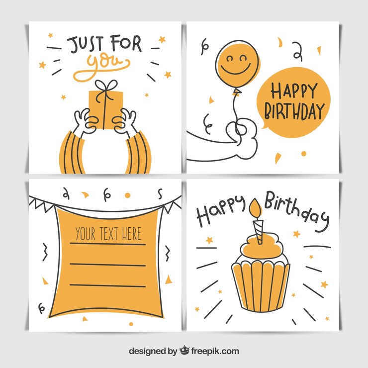 Vector gratuito conjunto de tarjetas de cumpleaños en estilo hecho a mano