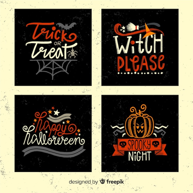 Vector gratuito conjunto de tarjetas dibujadas a mano de halloween