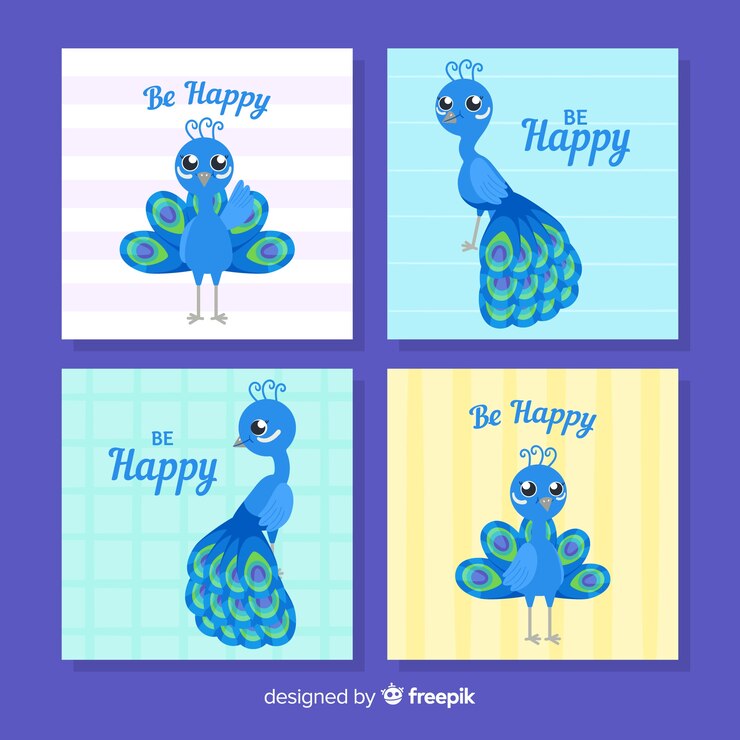 Vector gratuito conjunto de tarjetas con diseños elegantes de pavo real