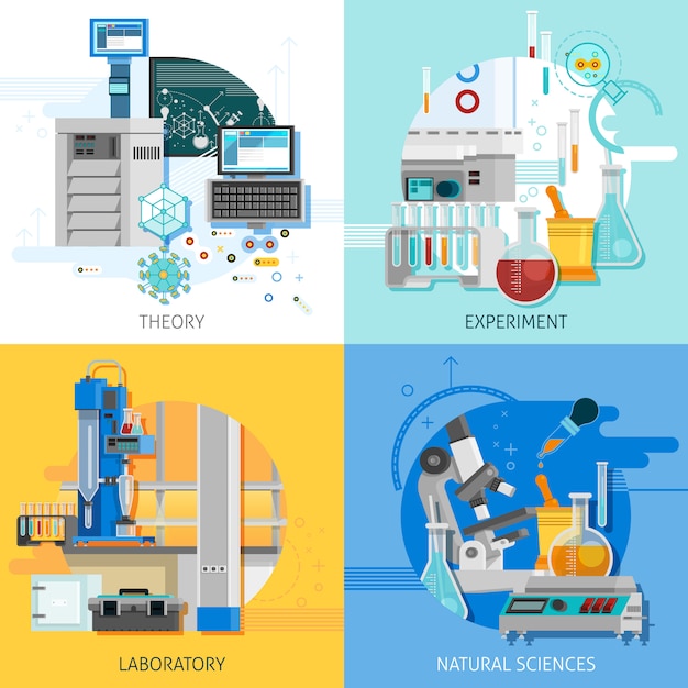 Vector gratuito conjunto de tarjetas de equipo de ciencia