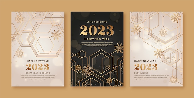 Conjunto de tarjetas de felicitación de año nuevo degradado 2023