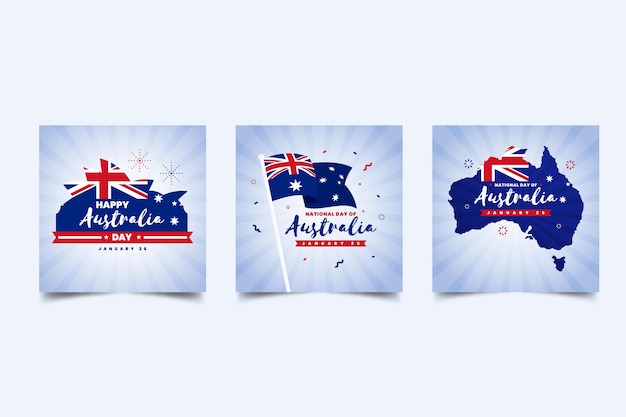 Vector gratuito conjunto de tarjetas de felicitación del día de australia