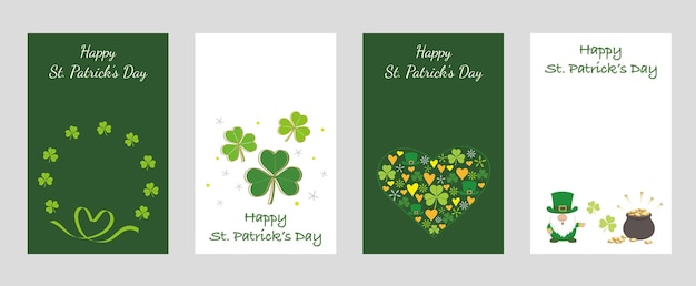 Conjunto de tarjetas de felicitación del día de san patricio vectorial aislado en un fondo liso.