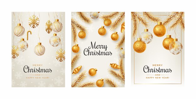 Conjunto de tarjetas de felicitación de feliz navidad realista