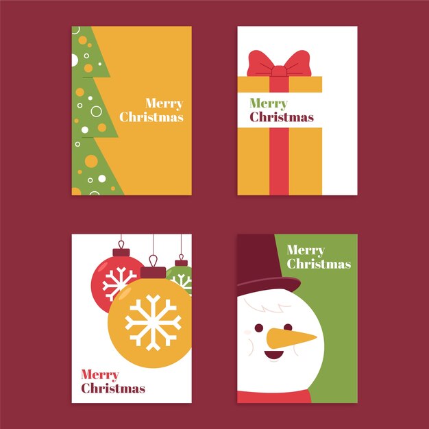Conjunto de tarjetas de felicitación minimalistas de navidad planas