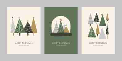 Vector gratuito conjunto de tarjetas de felicitación minimalistas de navidad planas