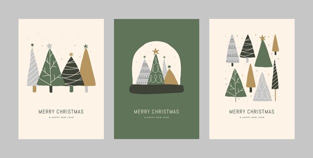 Conjunto de tarjetas de felicitación minimalistas de navidad planas