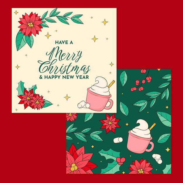 Vector gratuito conjunto de tarjetas de felicitación de navidad dibujadas a mano