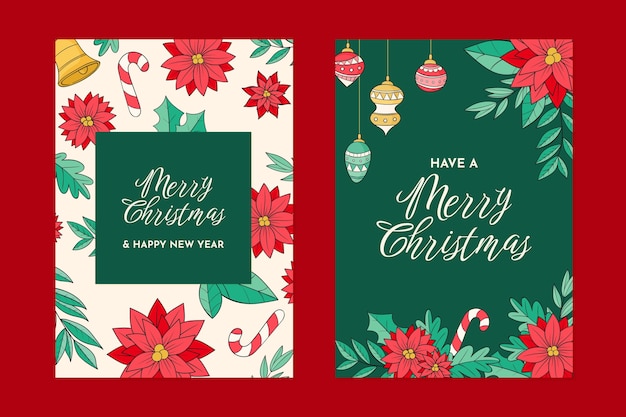 Vector gratuito conjunto de tarjetas de felicitación de navidad dibujadas a mano