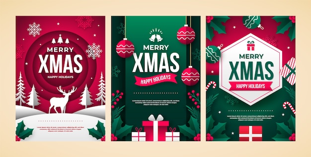 Vector gratuito conjunto de tarjetas de felicitación navideñas estilo papel