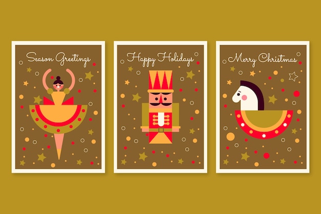 Vector gratuito conjunto de tarjetas de felicitación de temporada navideña plana