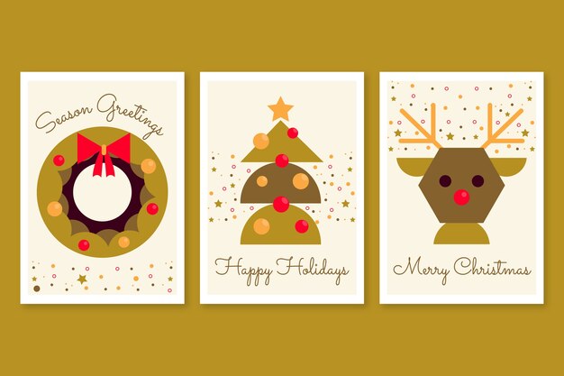 Conjunto de tarjetas de felicitación de temporada navideña plana