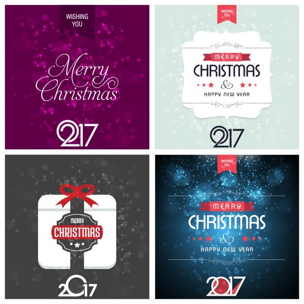 Conjunto de tarjetas de feliz navidad y año nuevo 2017