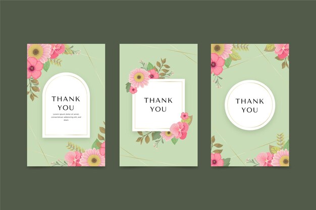 Conjunto de tarjetas florales planas
