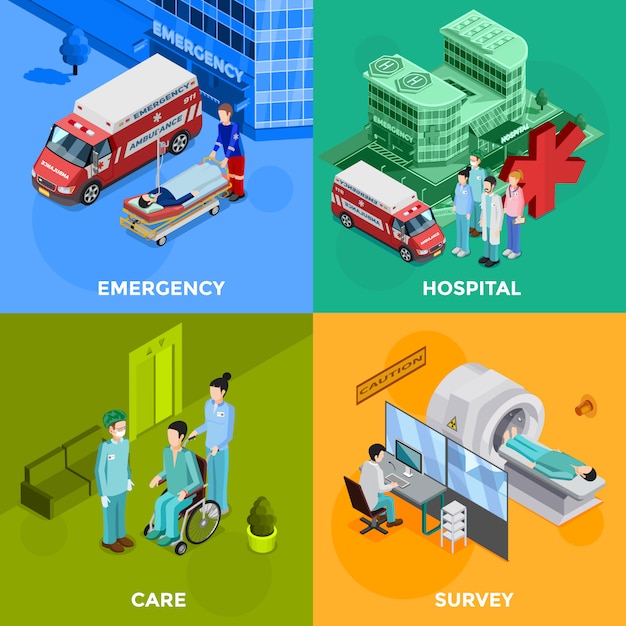 Vector gratuito conjunto de tarjetas de hospital