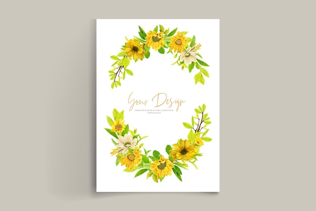 Conjunto de tarjetas de invitación de boda con adornos de girasol