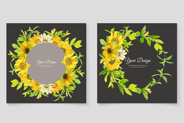 conjunto de tarjetas de invitación de boda con adornos de girasol