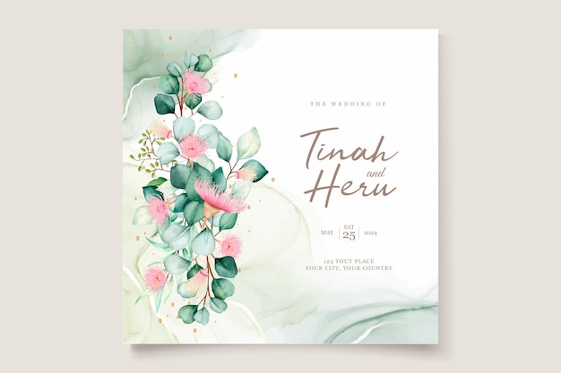 conjunto de tarjetas de invitación de boda con flores de eucalipto