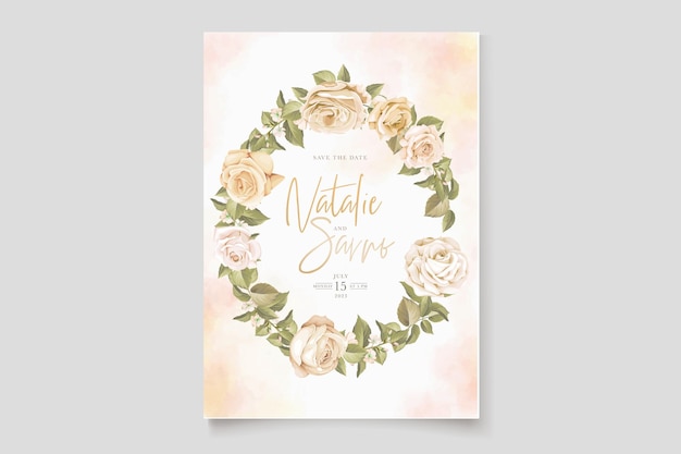 Vector gratuito conjunto de tarjetas de invitación de boda de flores y hojas de rosas