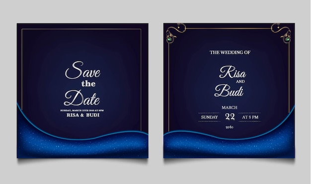 Conjunto de tarjetas de invitación de boda de lujo guardar la fecha