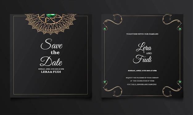 Conjunto de tarjetas de invitación de boda de lujo guardar la fecha