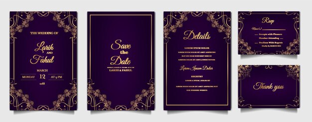 Conjunto de tarjetas de invitación de boda de lujo
