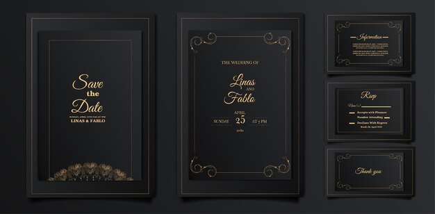 Conjunto de tarjetas de invitación de boda de lujo