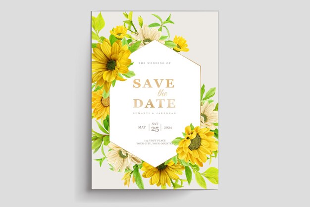 conjunto de tarjetas de invitación de girasol en acuarela