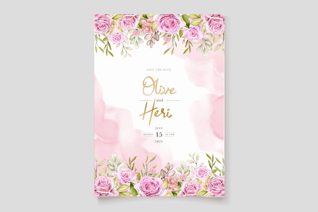 Vector gratuito conjunto de tarjetas de invitación de rosas rosadas acuarela