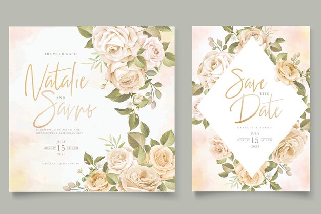 conjunto de tarjetas de invitación de rosas suaves dibujadas a mano