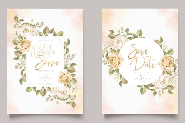 conjunto de tarjetas de invitación de rosas suaves dibujadas a mano