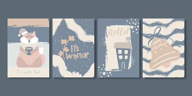 Conjunto de tarjetas de navidad y invierno creativas artísticas.