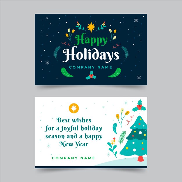 Conjunto de tarjetas de navidad de negocios planos dibujados a mano