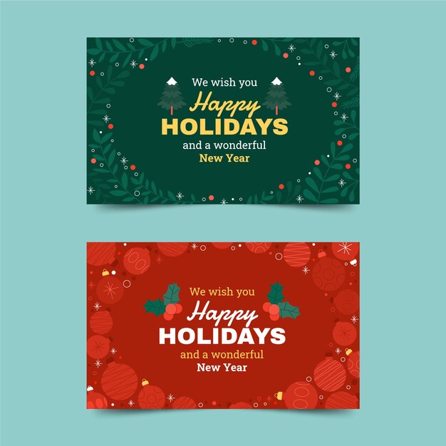 Conjunto de tarjetas de navidad de negocios planos dibujados a mano