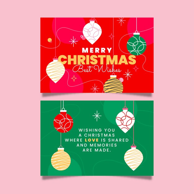 Conjunto de tarjetas de navidad de negocios planos dibujados a mano