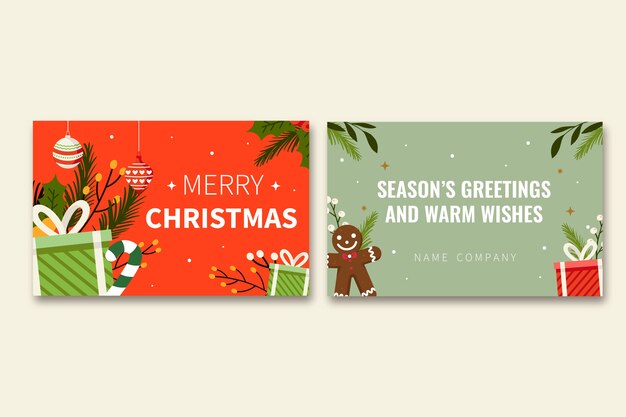 Conjunto de tarjetas de navidad de negocios planos dibujados a mano