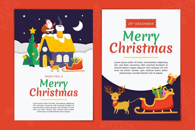 Conjunto de tarjetas navideñas ornamentales planas dibujadas a mano