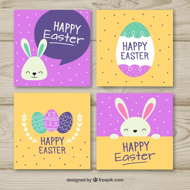 Conjunto de tarjetas de pascua naranjas y moradas