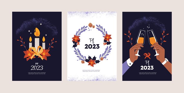 Conjunto de tarjetas planas de navidad pf 2023