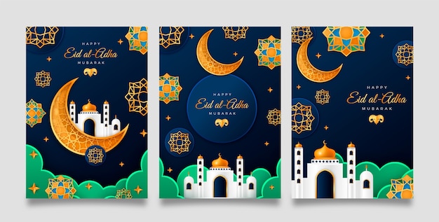 Conjunto de tarjetas realistas de eid al-adha mubarak