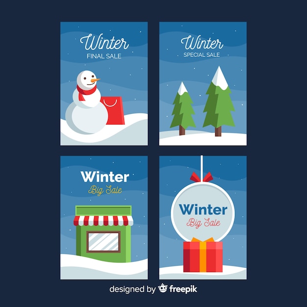 Conjunto de tarjetas de rebajas de invierno