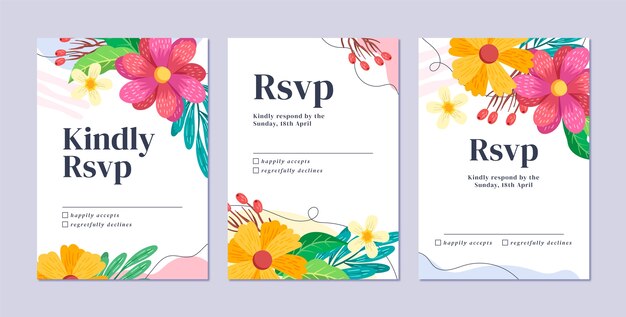 Vector gratuito conjunto de tarjetas rsvp dibujadas a mano