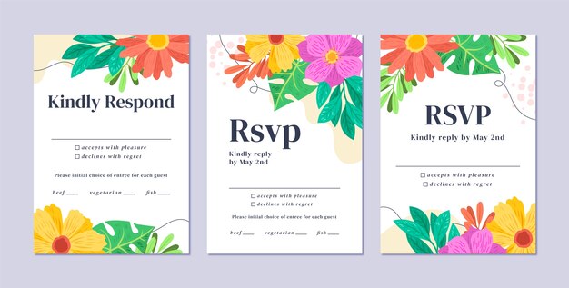 Conjunto de tarjetas rsvp dibujadas a mano