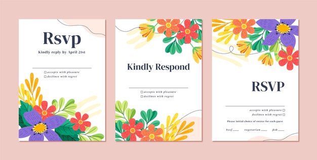 Conjunto de tarjetas rsvp dibujadas a mano